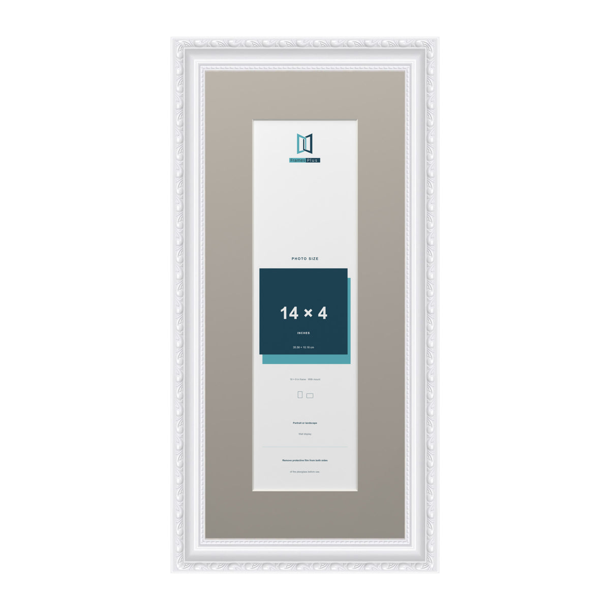 Louis Range White Picture, Photo & Poster Frame with Dawn Grey Mount - 18x8" Frame for 14x4" Photo, White
