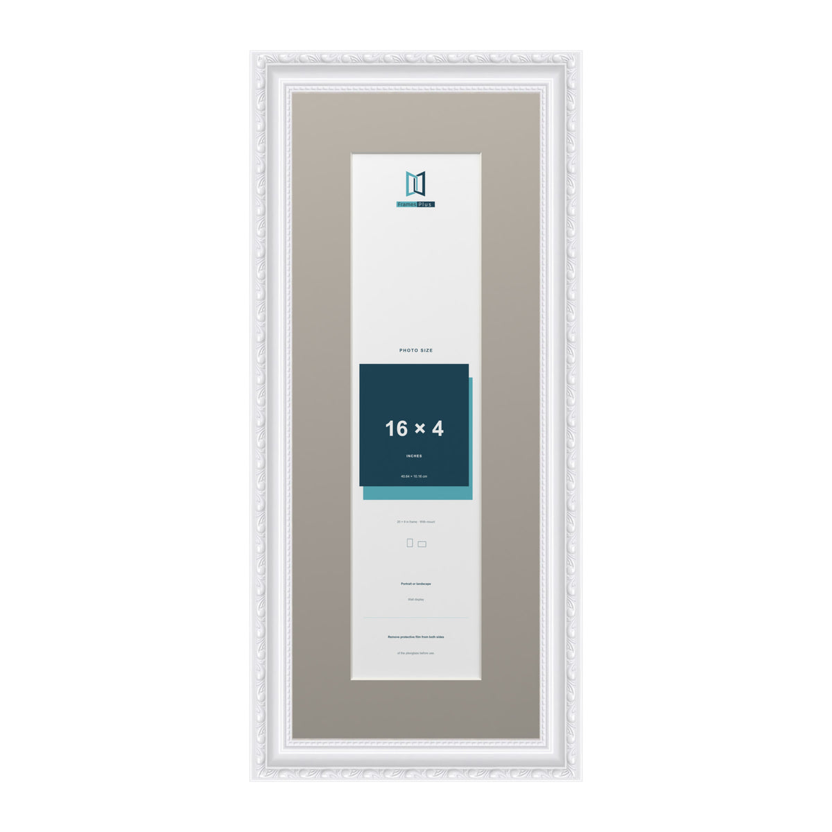 Louis Range White Picture, Photo & Poster Frame with Dawn Grey Mount - 20x8" Frame for 16x4" Photo, White