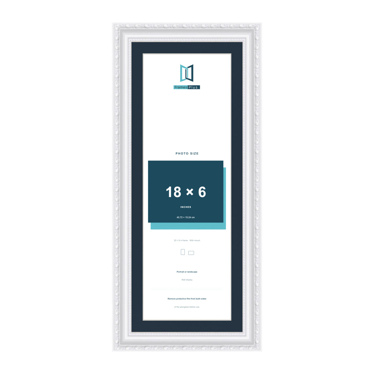Louis Range White Picture, Photo & Poster Frame with Pacific Blue Mount - 20x8" Frame for 18x6" Photo, White