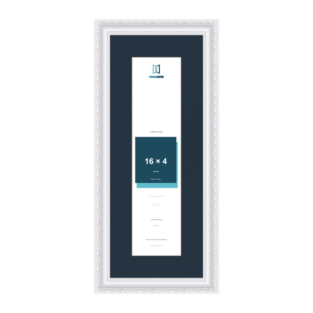Louis Range White Picture, Photo & Poster Frame with Pacific Blue Mount - 20x8" Frame for 16x4" Photo, White