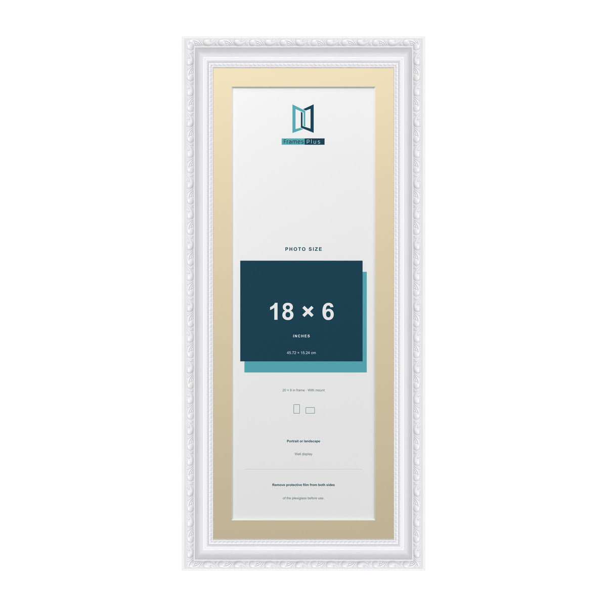 Louis Range White Picture, Photo & Poster Frame with Ivory Mount - 20x8" Frame for 18x6" Photo, White