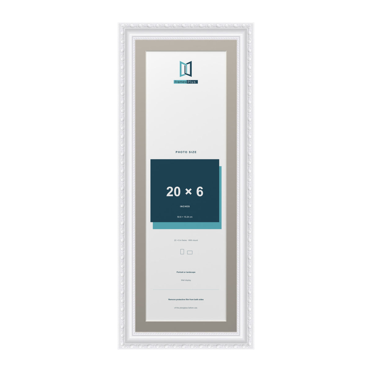 Louis Range White Picture, Photo & Poster Frame with Dawn Grey Mount - 22x8" Frame for 20x6" Photo, White