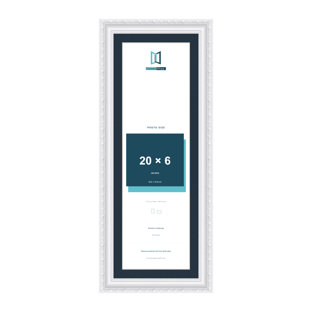 Louis Range White Picture, Photo & Poster Frame with Pacific Blue Mount - 22x8" Frame for 20x6" Photo, White