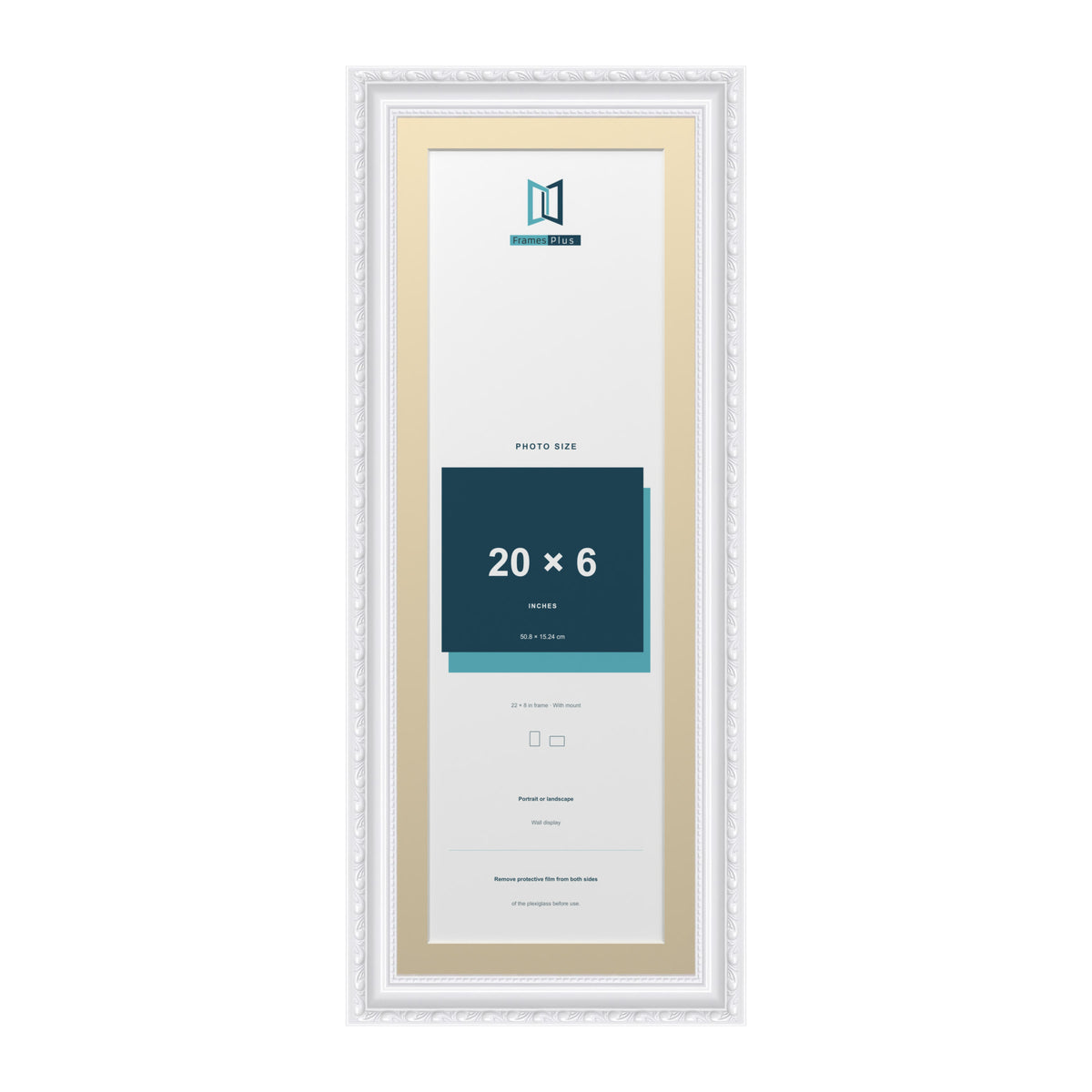 Louis Range White Picture, Photo & Poster Frame with Ivory Mount - 22x8" Frame for 20x6" Photo, White