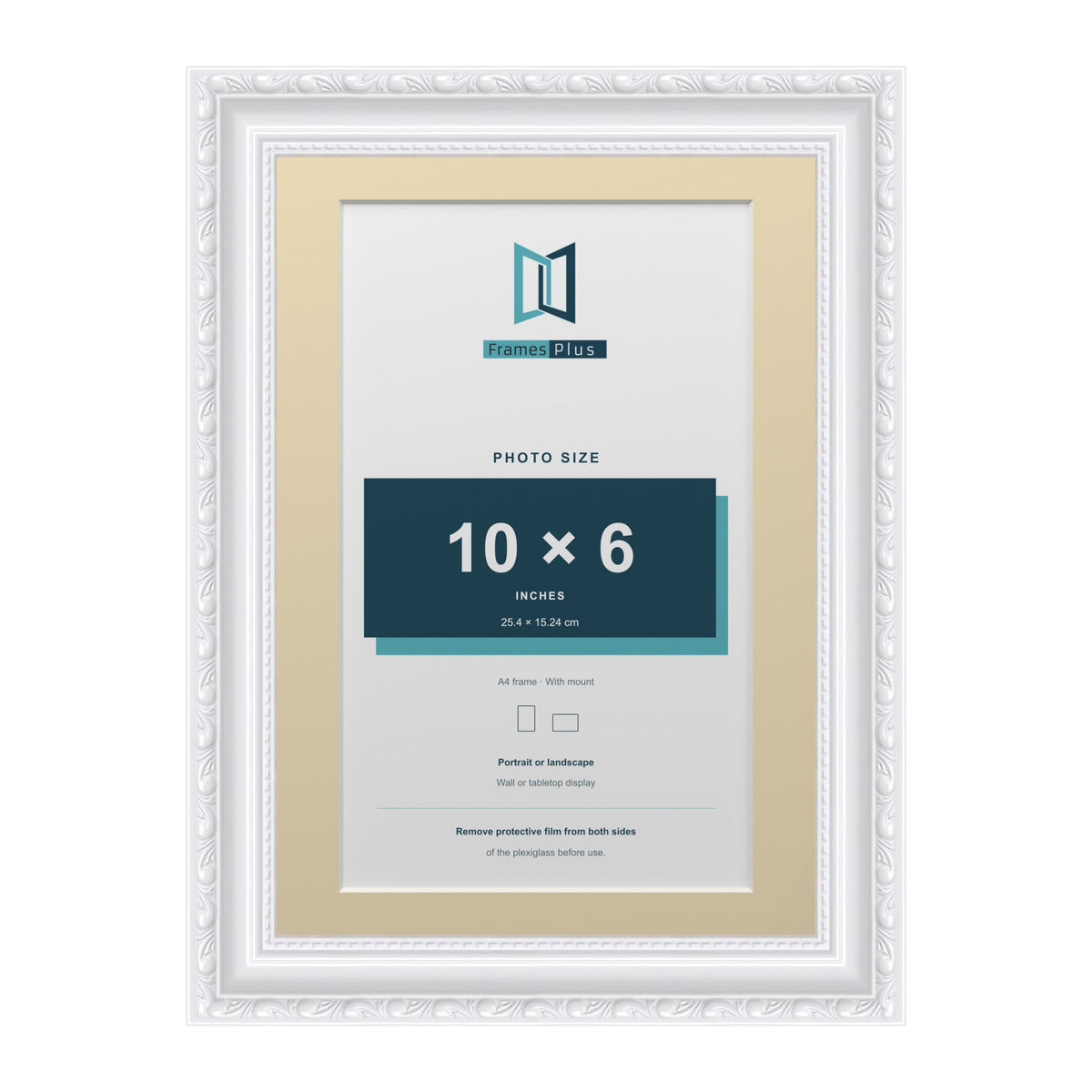 Louis Range White Picture, Photo & Poster Frame with Ivory Mount - A4 Frame for 10x6" Photo, White