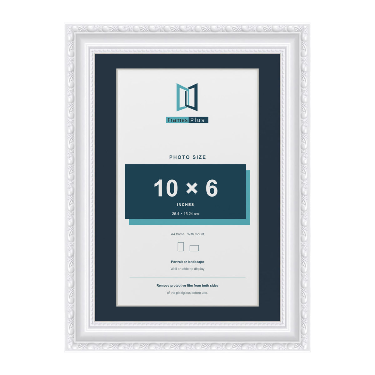 Louis Range White Picture, Photo & Poster Frame with Pacific Blue Mount - A4 Frame for 10x6" Photo, White