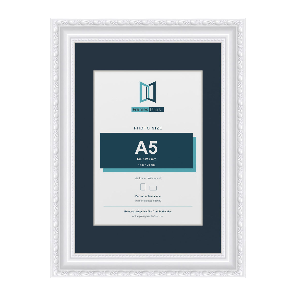 Louis Range White Picture, Photo & Poster Frame with Pacific Blue Mount - A4 Frame for A5 Photo, White