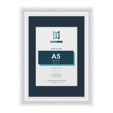 Louis Range White Picture, Photo & Poster Frame with Pacific Blue Mount - A4 Frame for A5 Photo, White