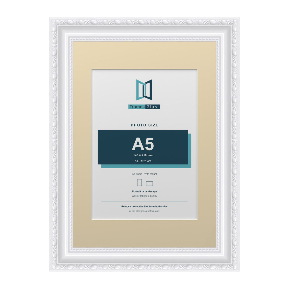 Louis Range White Picture, Photo & Poster Frame with Ivory Mount - A4 Frame for A5 Photo, White