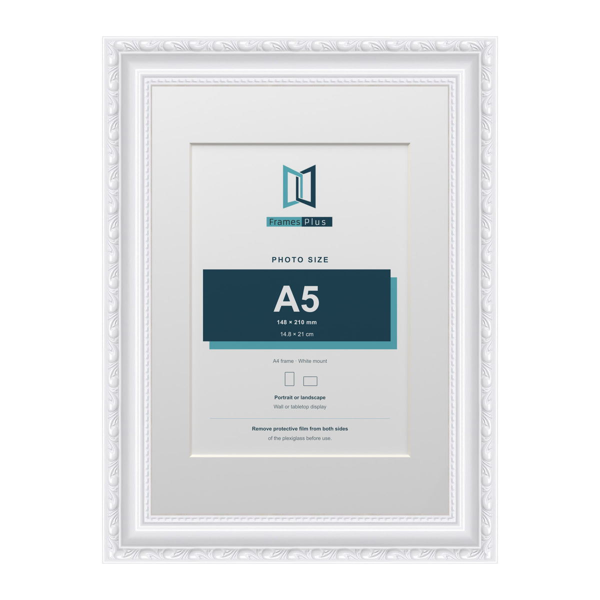 Louis Range White Picture, Photo & Poster Frame with White Mount - A4 Frame for A5 Photo, White