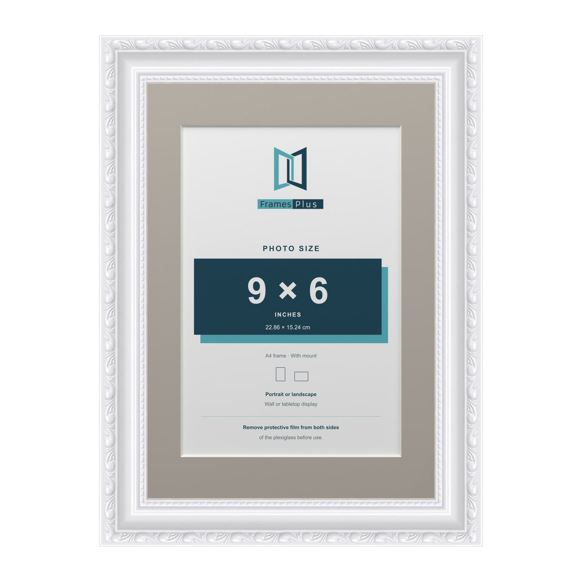 Louis Range White Picture, Photo & Poster Frame with Dawn Grey Mount - A4 Frame for 9x6" Photo, White