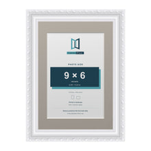 Louis Range White Picture, Photo & Poster Frame with Dawn Grey Mount - A4 Frame for 9x6" Photo, White