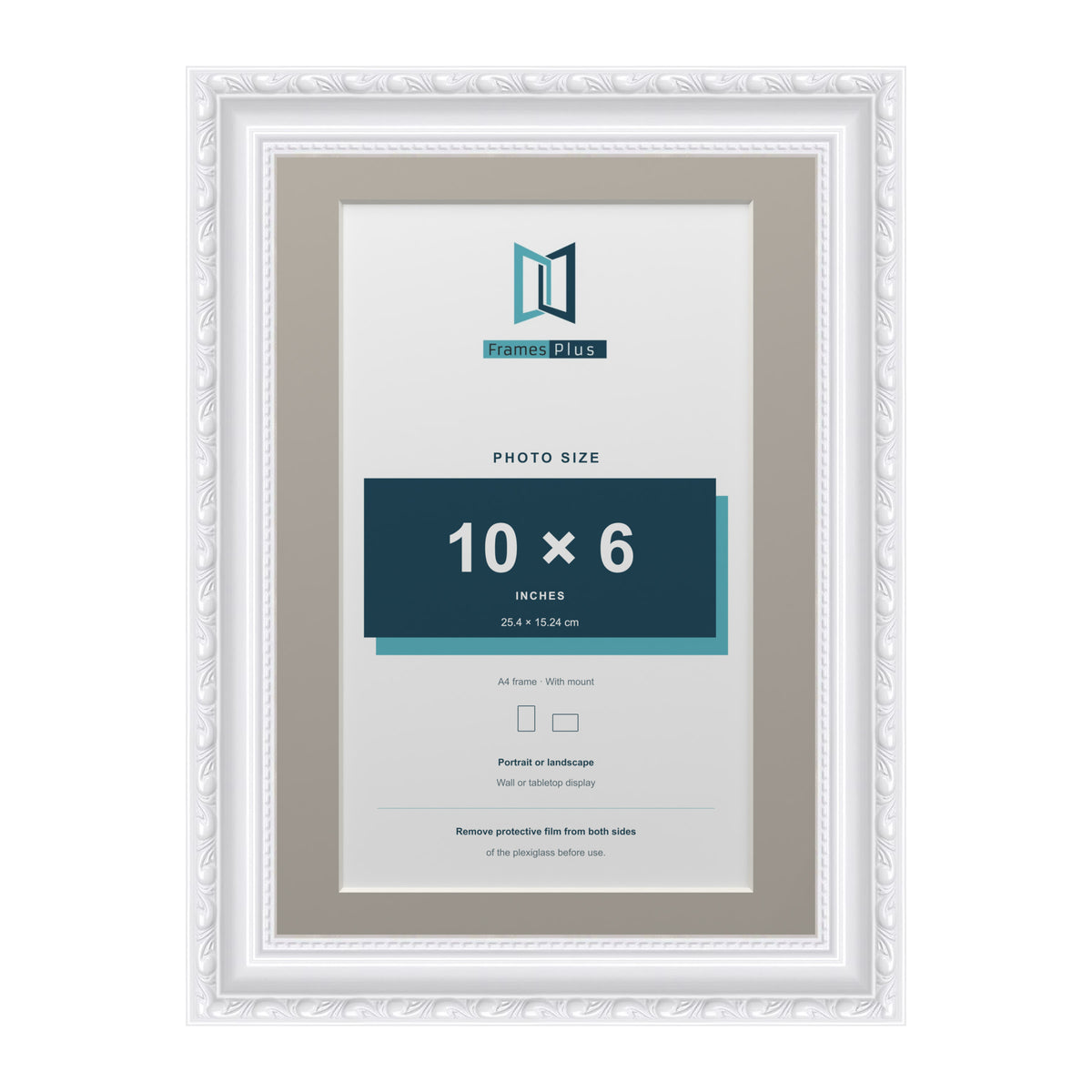 Louis Range White Picture, Photo & Poster Frame with Dawn Grey Mount - A4 Frame for 10x6" Photo, White