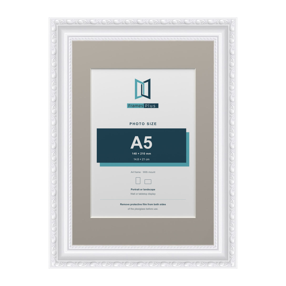 Louis Range White Picture, Photo & Poster Frame with Dawn Grey Mount - A4 Frame for A5 Photo, White