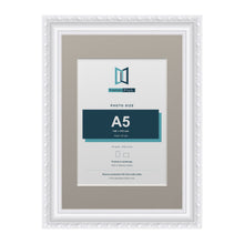 Louis Range White Picture, Photo & Poster Frame with Dawn Grey Mount - A4 Frame for A5 Photo, White