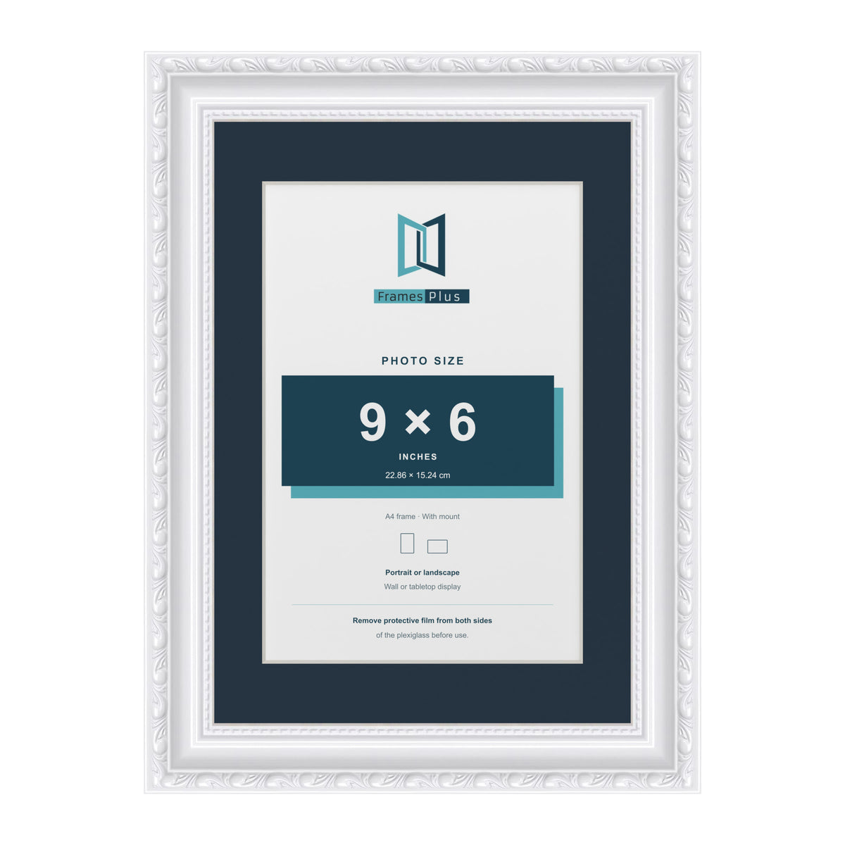 Louis Range White Picture, Photo & Poster Frame with Pacific Blue Mount - A4 Frame for 9x6" Photo, White