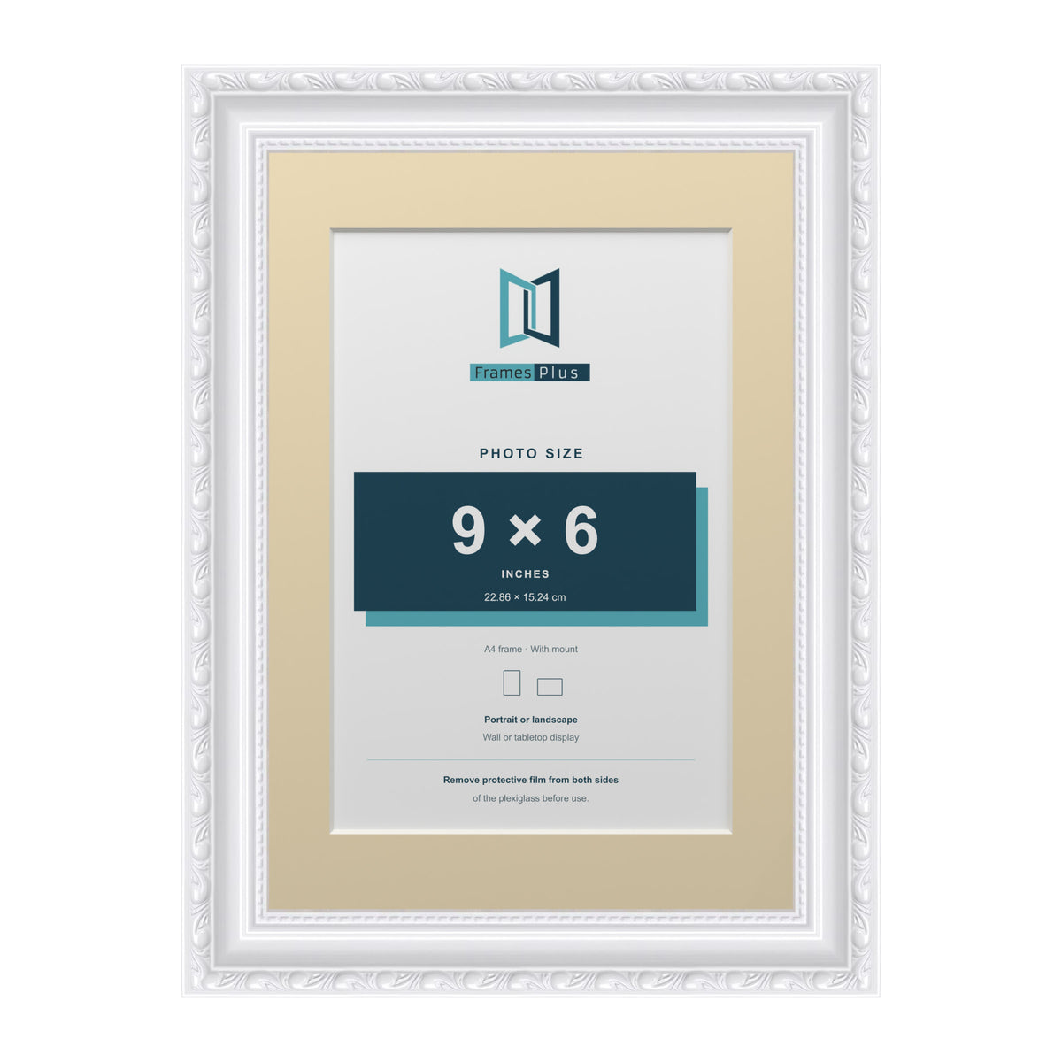 Louis Range White Picture, Photo & Poster Frame with Ivory Mount - A4 Frame for 9x6" Photo, White