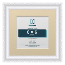 Louis Range White Picture, Photo & Poster Frame with Ivory Mount - 9x9" Frame for 6x6" Photo, White