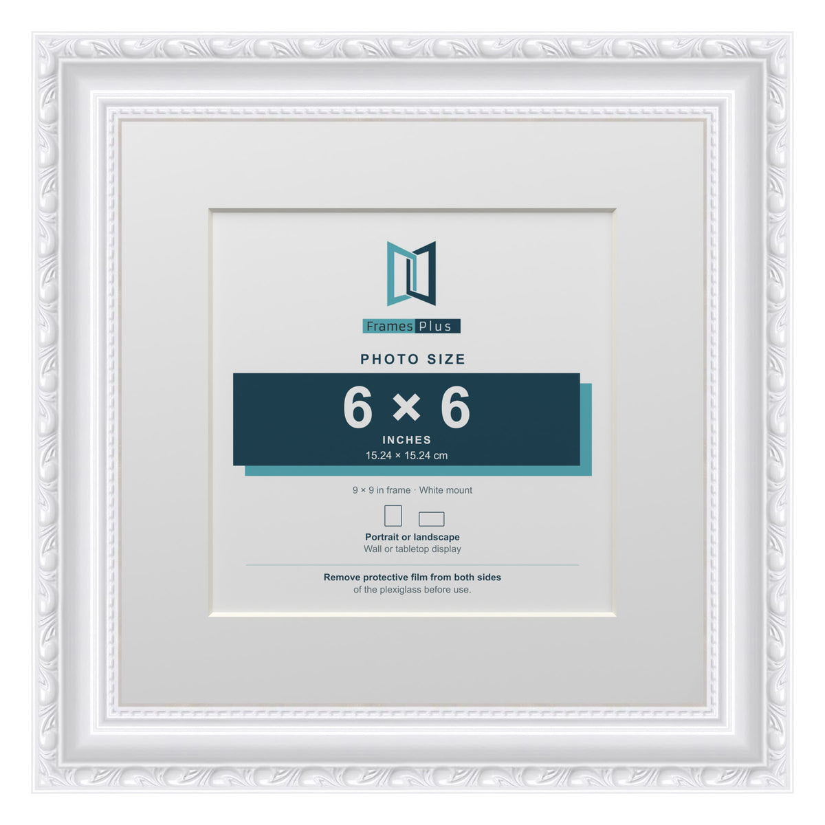 Louis Range White Picture, Photo & Poster Frame with White Mount - 9x9" Frame for 6x6" Photo, White