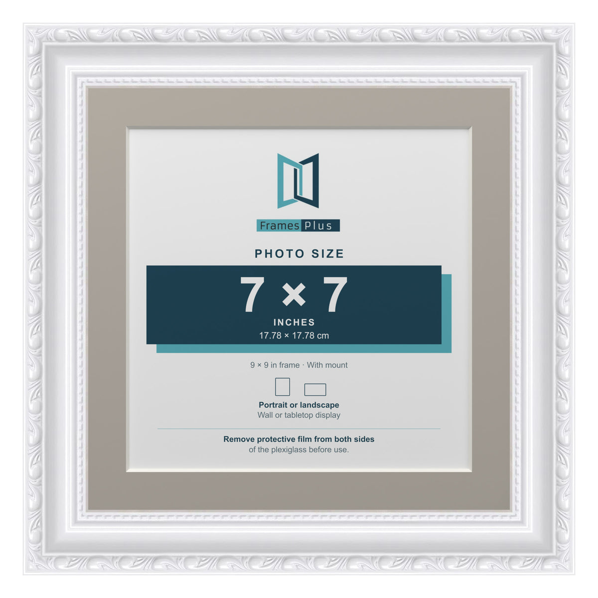 Louis Range White Picture, Photo & Poster Frame with Dawn Grey Mount - 9x9" Frame for 7x7" Photo, White