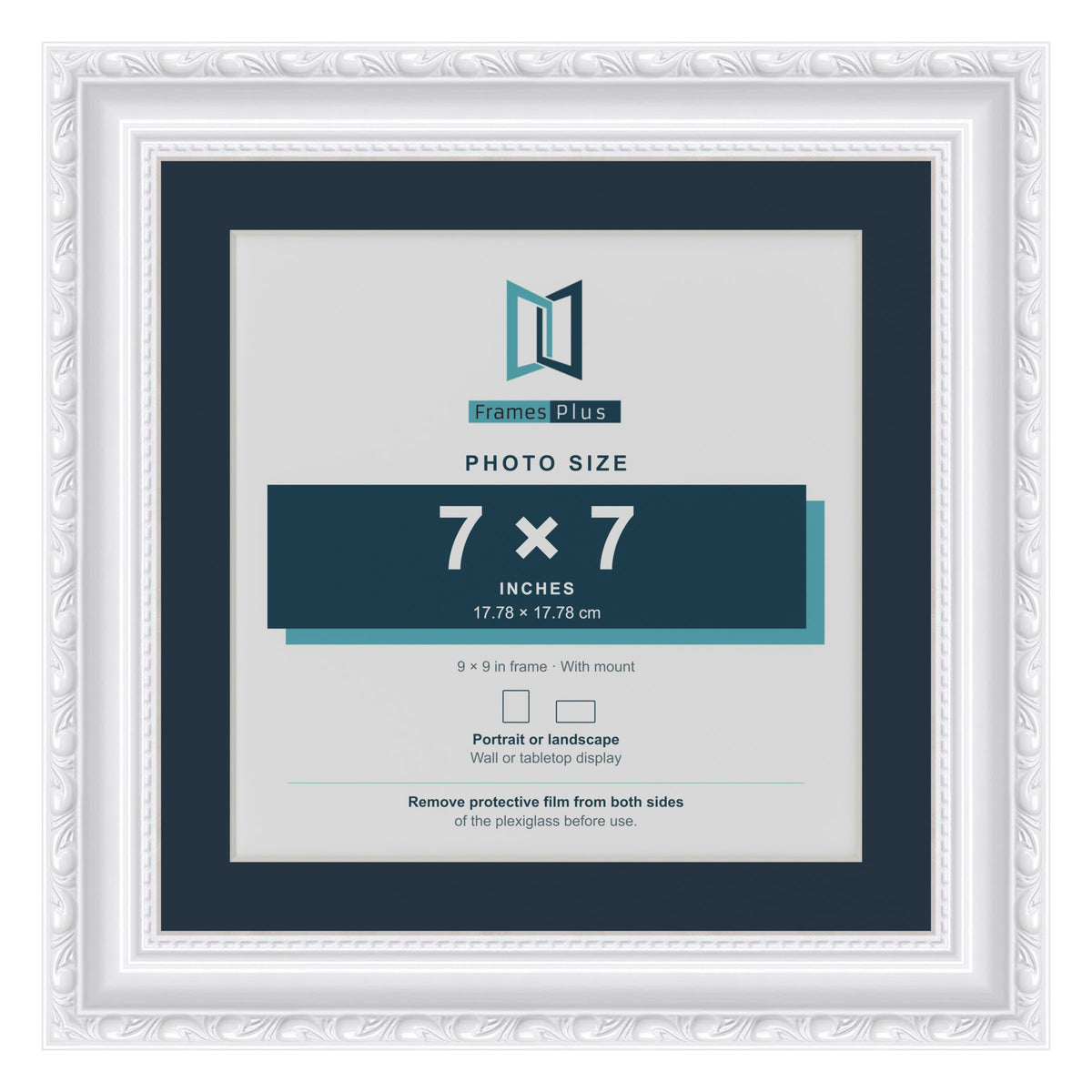 Louis Range White Picture, Photo & Poster Frame with Pacific Blue Mount - 9x9" Frame for 7x7" Photo, White