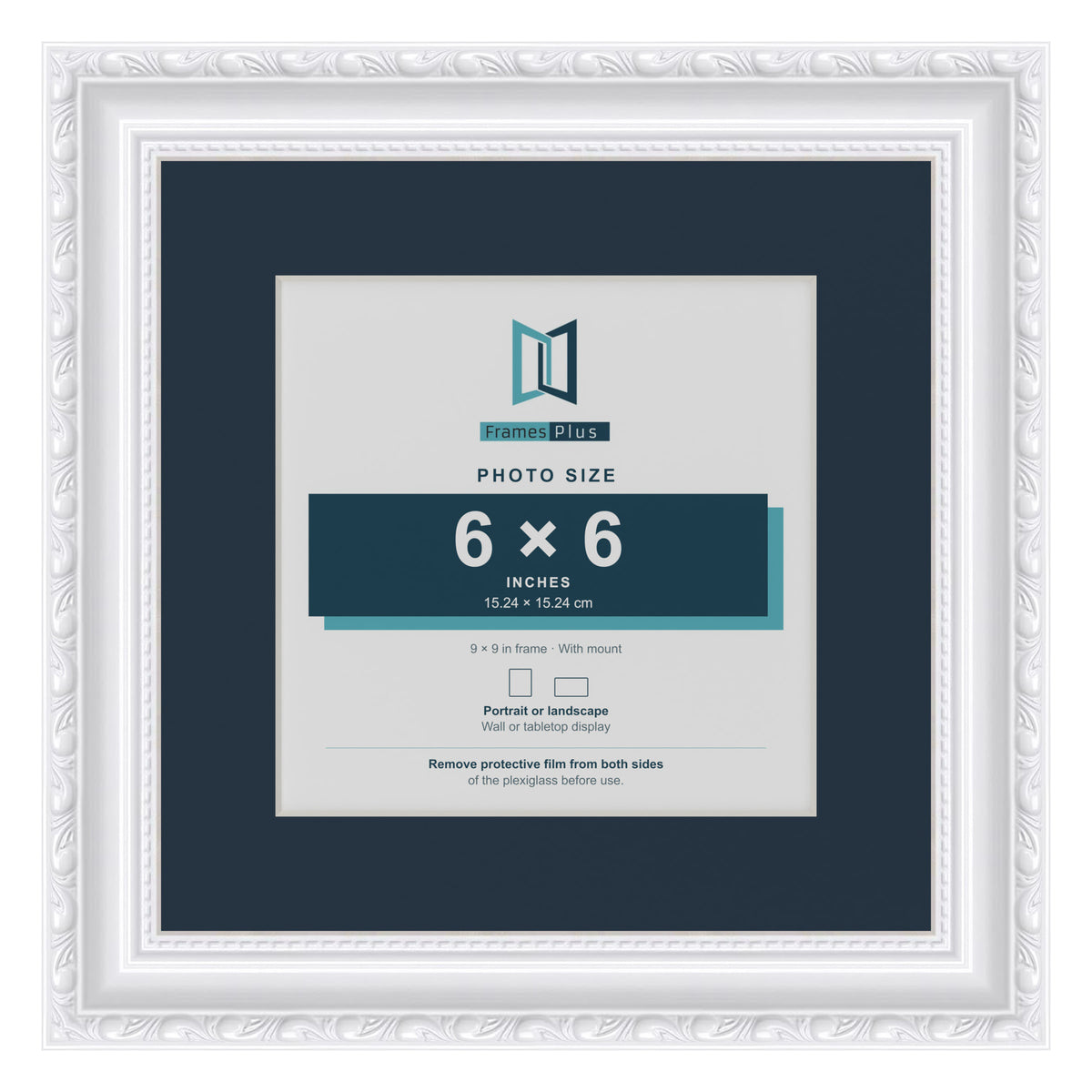Louis Range White Picture, Photo & Poster Frame with Pacific Blue Mount - 9x9" Frame for 6x6" Photo, White