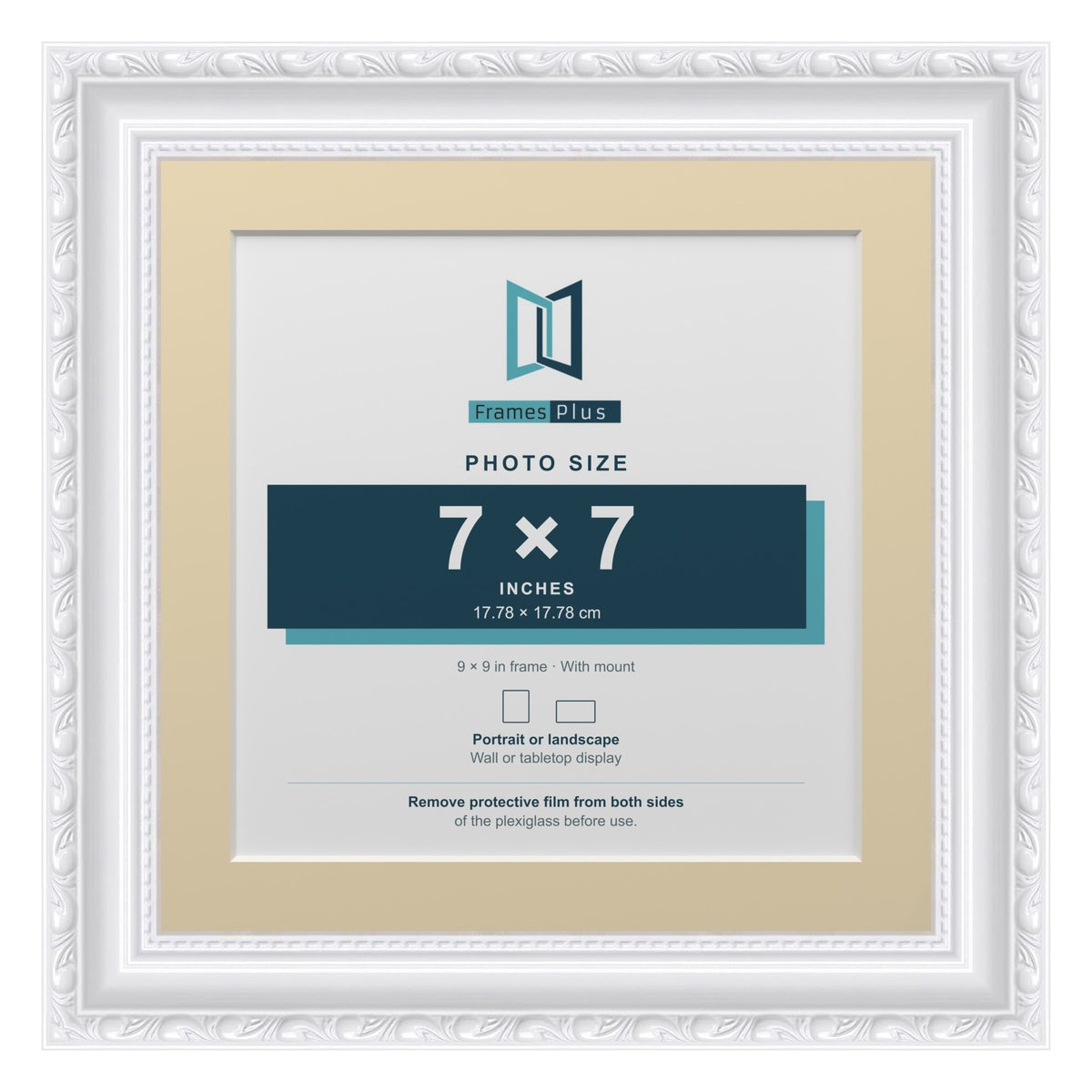 Louis Range White Picture, Photo & Poster Frame with Ivory Mount - 9x9" Frame for 7x7" Photo, White