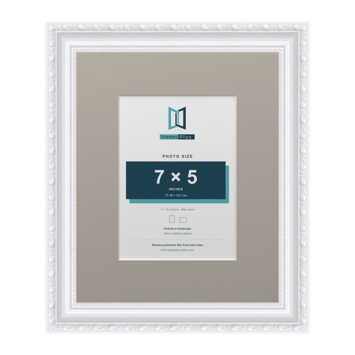 Louis Range White Picture, Photo & Poster Frame with Dawn Grey Mount - 11x9" Frame for 7x5" Photo, White