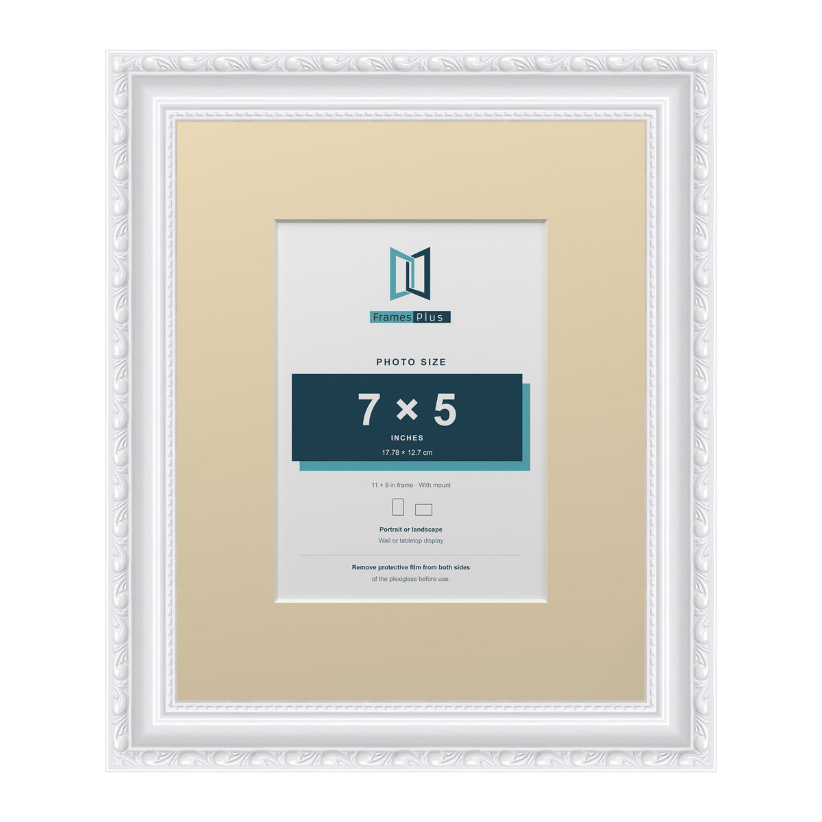 Louis Range White Picture, Photo & Poster Frame with Ivory Mount - 11x9" Frame for 7x5" Photo, White