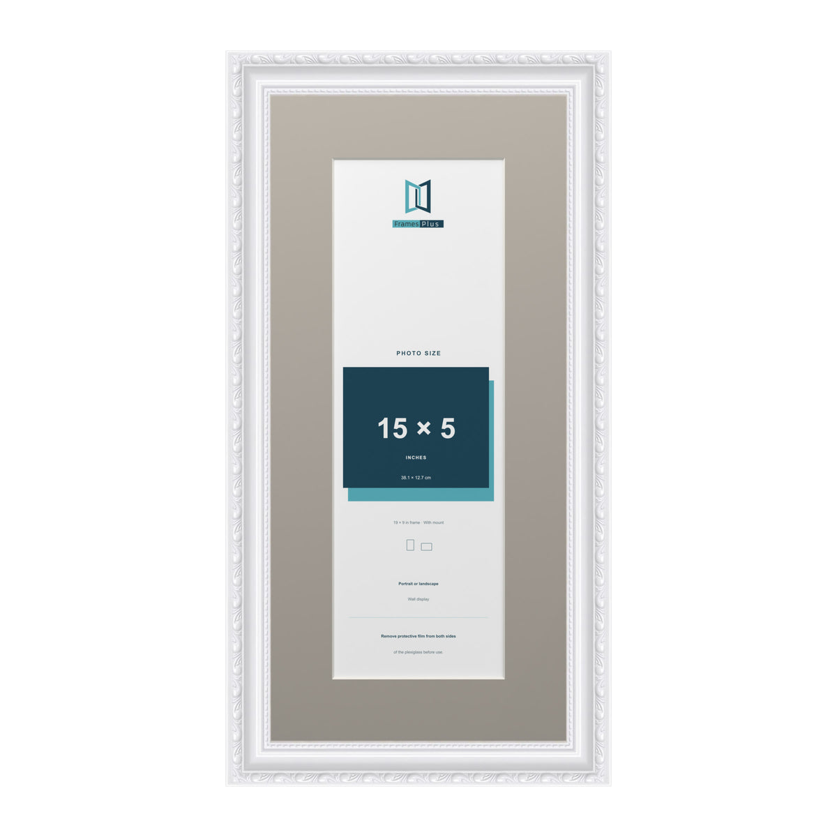 Louis Range White Picture, Photo & Poster Frame with Dawn Grey Mount - 19x9" Frame for 15x5" Photo, White