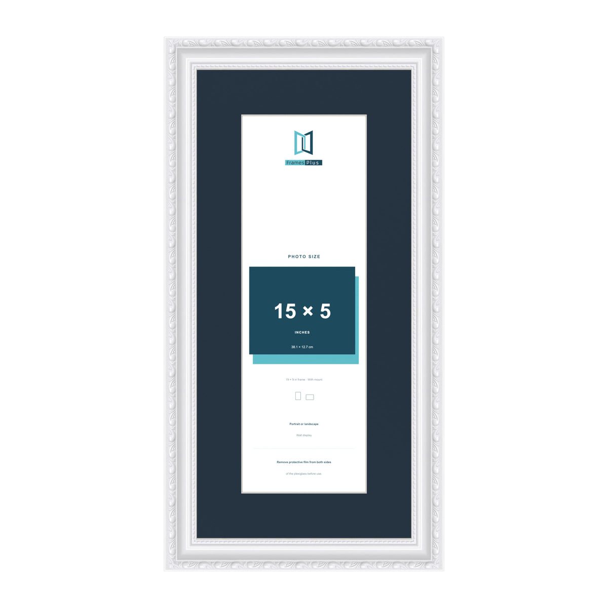 Louis Range White Picture, Photo & Poster Frame with Pacific Blue Mount - 19x9" Frame for 15x5" Photo, White