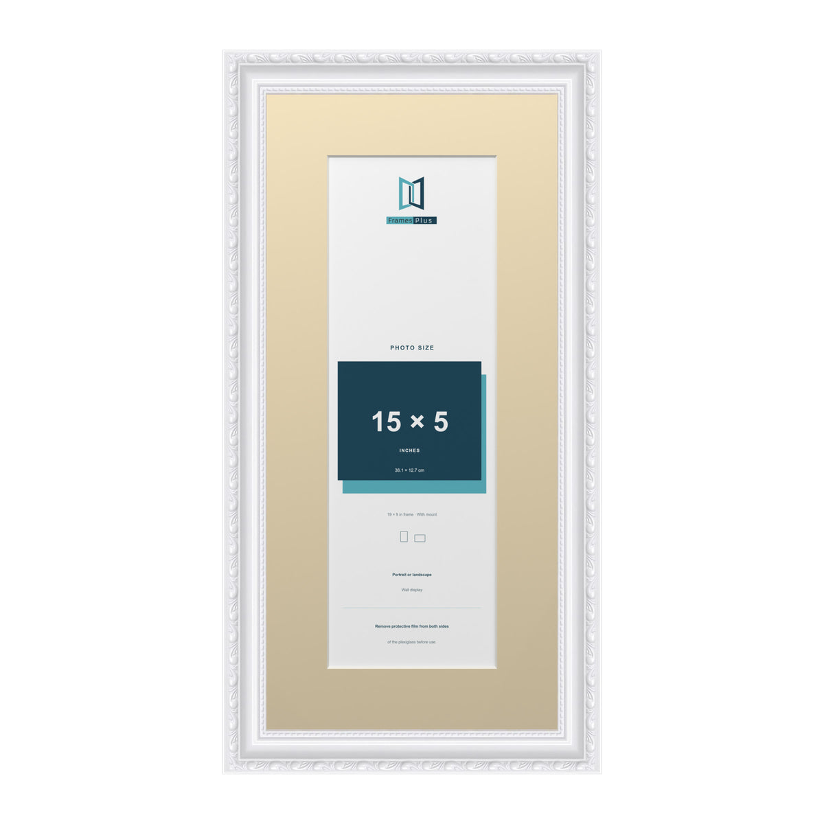 Louis Range White Picture, Photo & Poster Frame with Ivory Mount - 19x9" Frame for 15x5" Photo, White