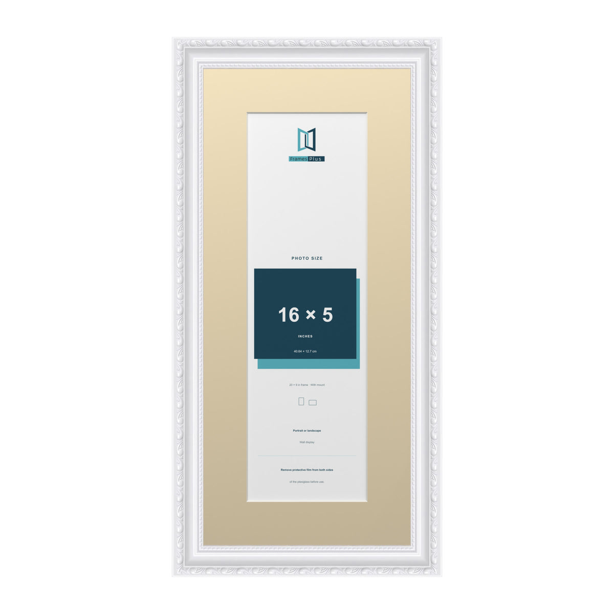 Louis Range White Picture, Photo & Poster Frame with Ivory Mount - 20x9" Frame for 16x5" Photo, White
