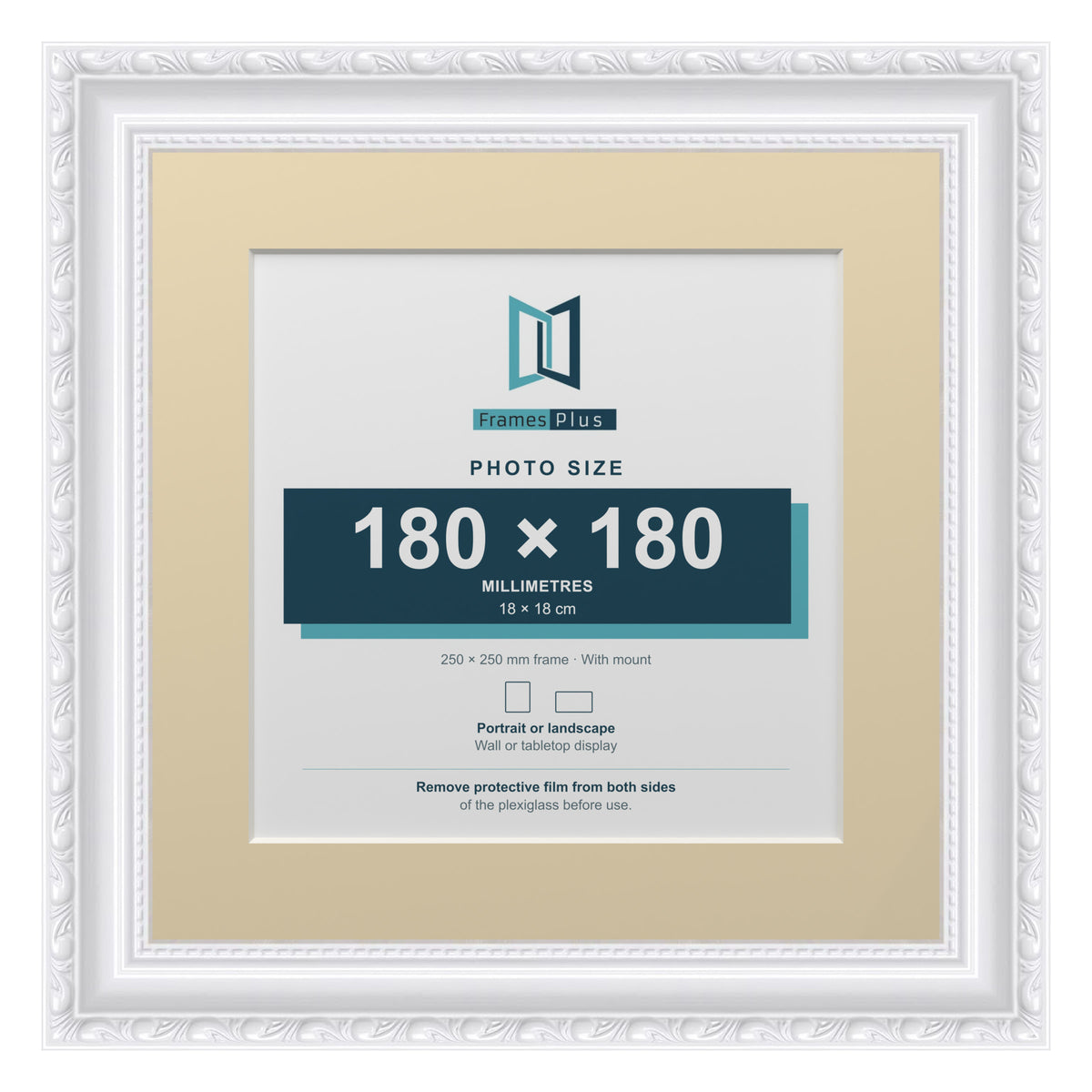 Louis Range White Picture, Photo & Poster Frame with Ivory Mount - 25x25cm Frame for 18x18cm Photo, White
