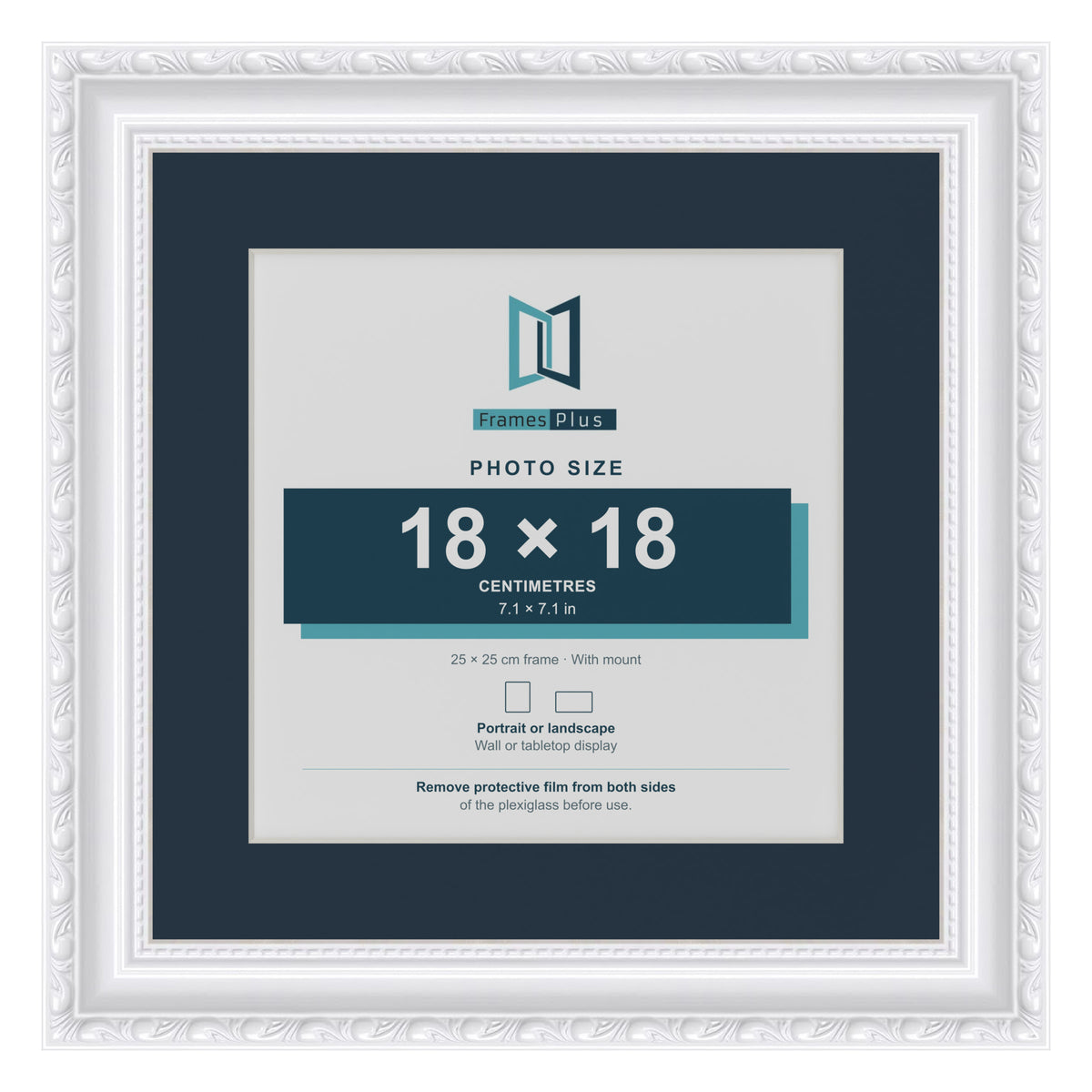 Louis Range White Picture, Photo & Poster Frame with Pacific Blue Mount - 25x25cm Frame for 18x18cm Photo, White