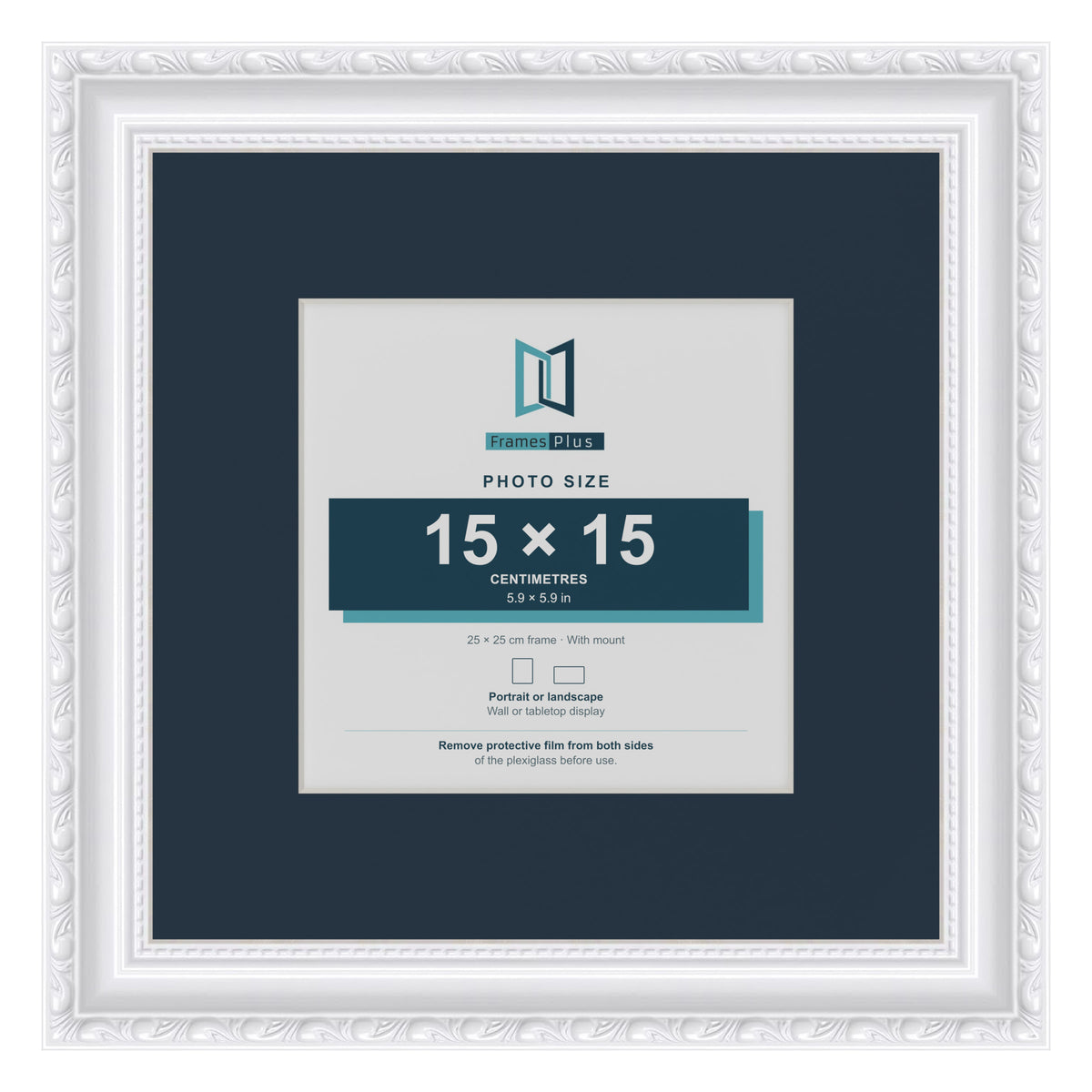 Louis Range White Picture, Photo & Poster Frame with Pacific Blue Mount - 25x25cm Frame for 15x15cm Photo, White
