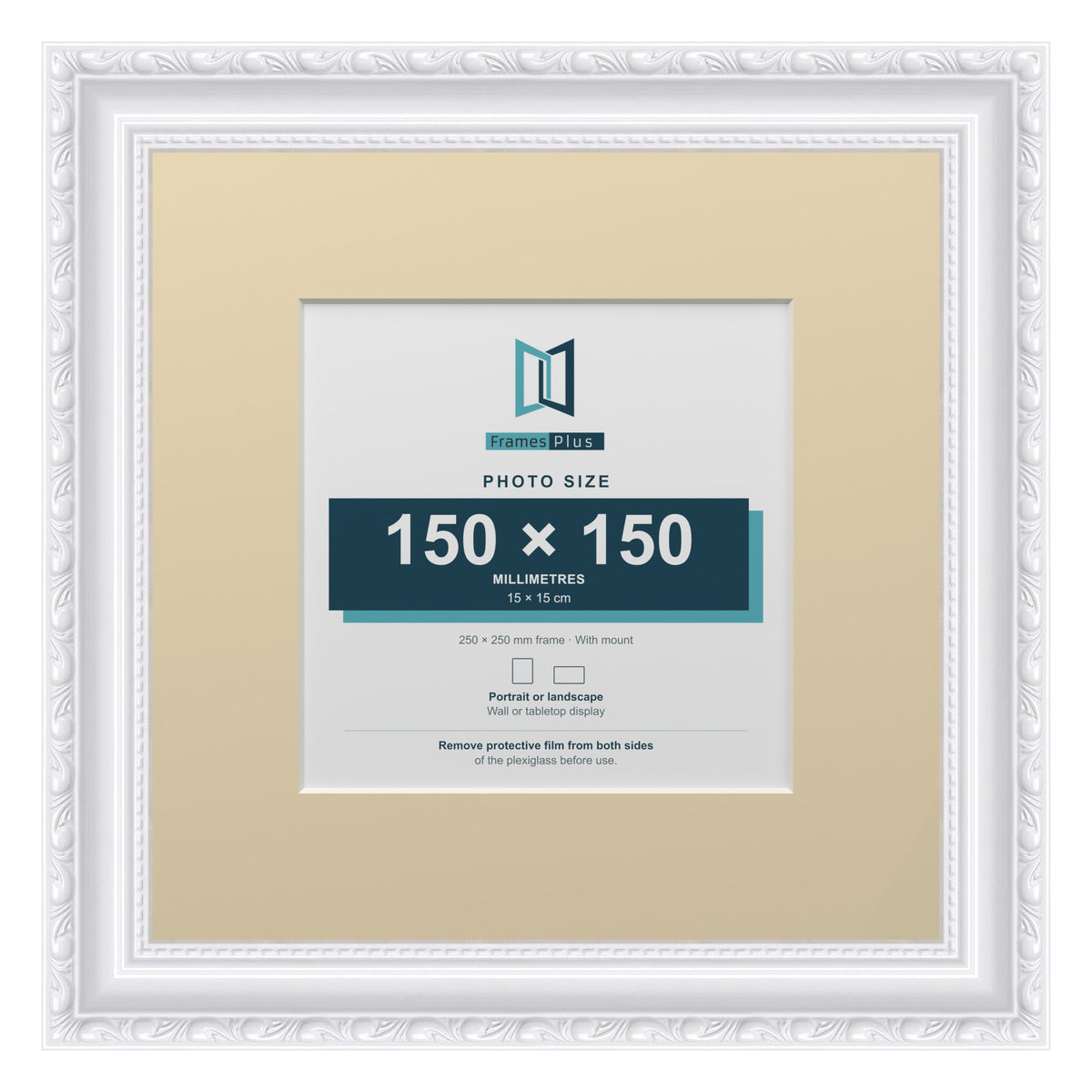 Louis Range White Picture, Photo & Poster Frame with Ivory Mount - 25x25cm Frame for 15x15cm Photo, White