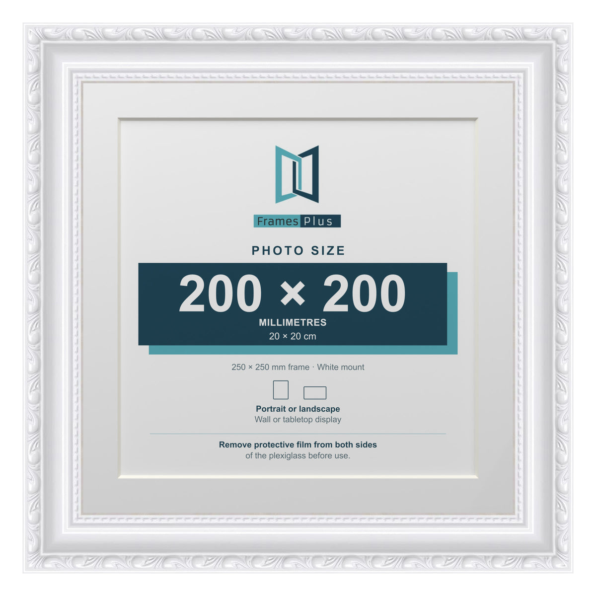 Louis Range White Picture, Photo & Poster Frame with White Mount - 25x25cm Frame for 20x20cm Photo, White