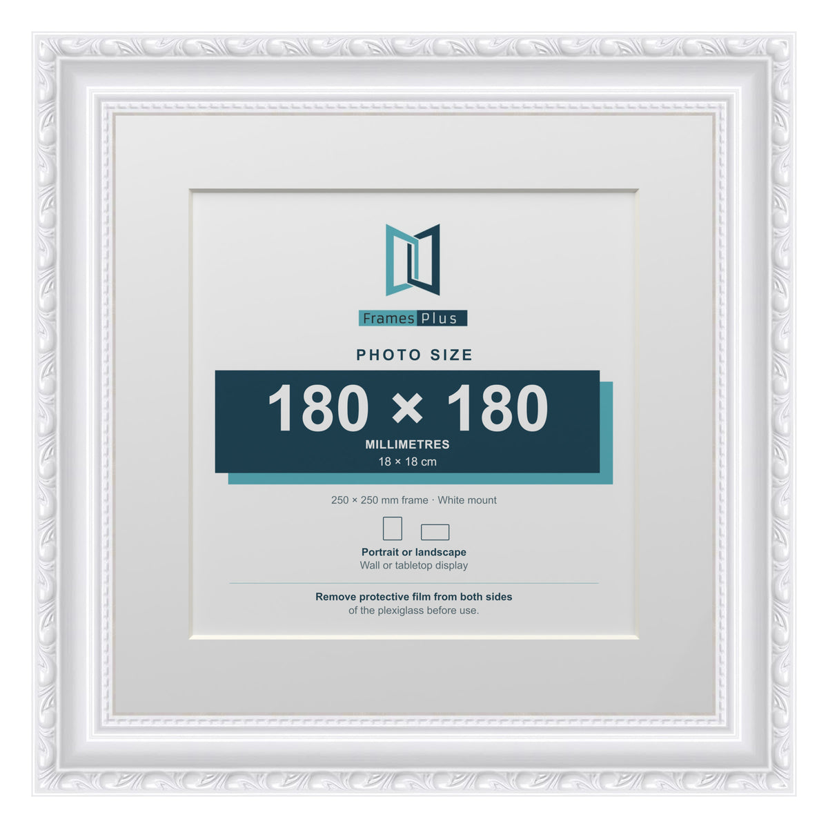 Louis Range White Picture, Photo & Poster Frame with White Mount - 25x25cm Frame for 18x18cm Photo, White