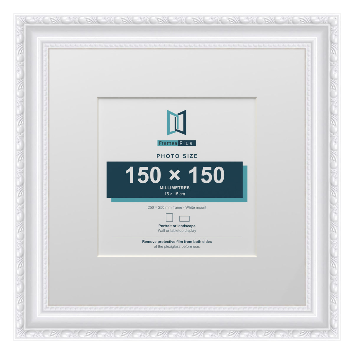 Louis Range White Picture, Photo & Poster Frame with White Mount - 25x25cm Frame for 15x15cm Photo, White