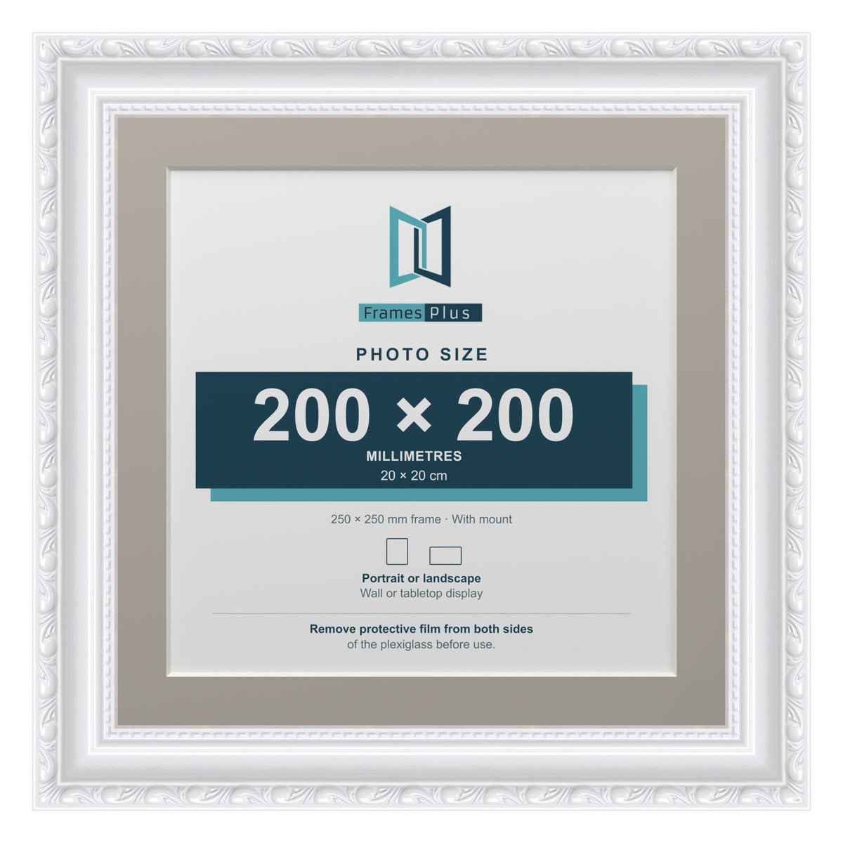 Louis Range White Picture, Photo & Poster Frame with Dawn Grey Mount - 25x25cm Frame for 20x20cm Photo, White