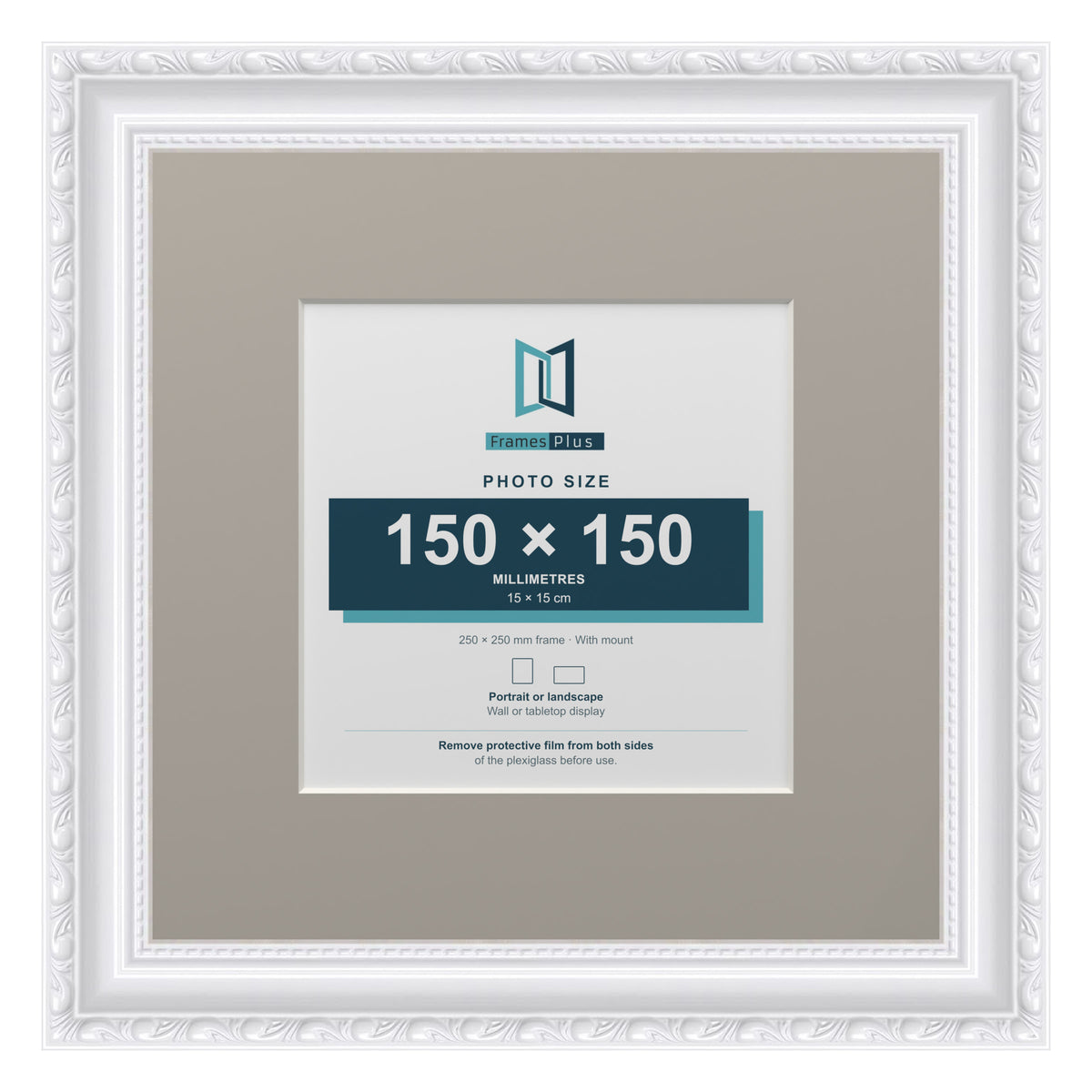 Louis Range White Picture, Photo & Poster Frame with Dawn Grey Mount - 25x25cm Frame for 15x15cm Photo, White