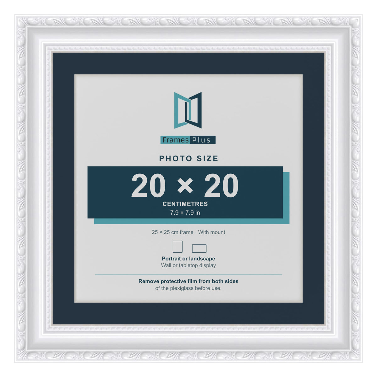 Louis Range White Picture, Photo & Poster Frame with Pacific Blue Mount - 25x25cm Frame for 20x20cm Photo, White