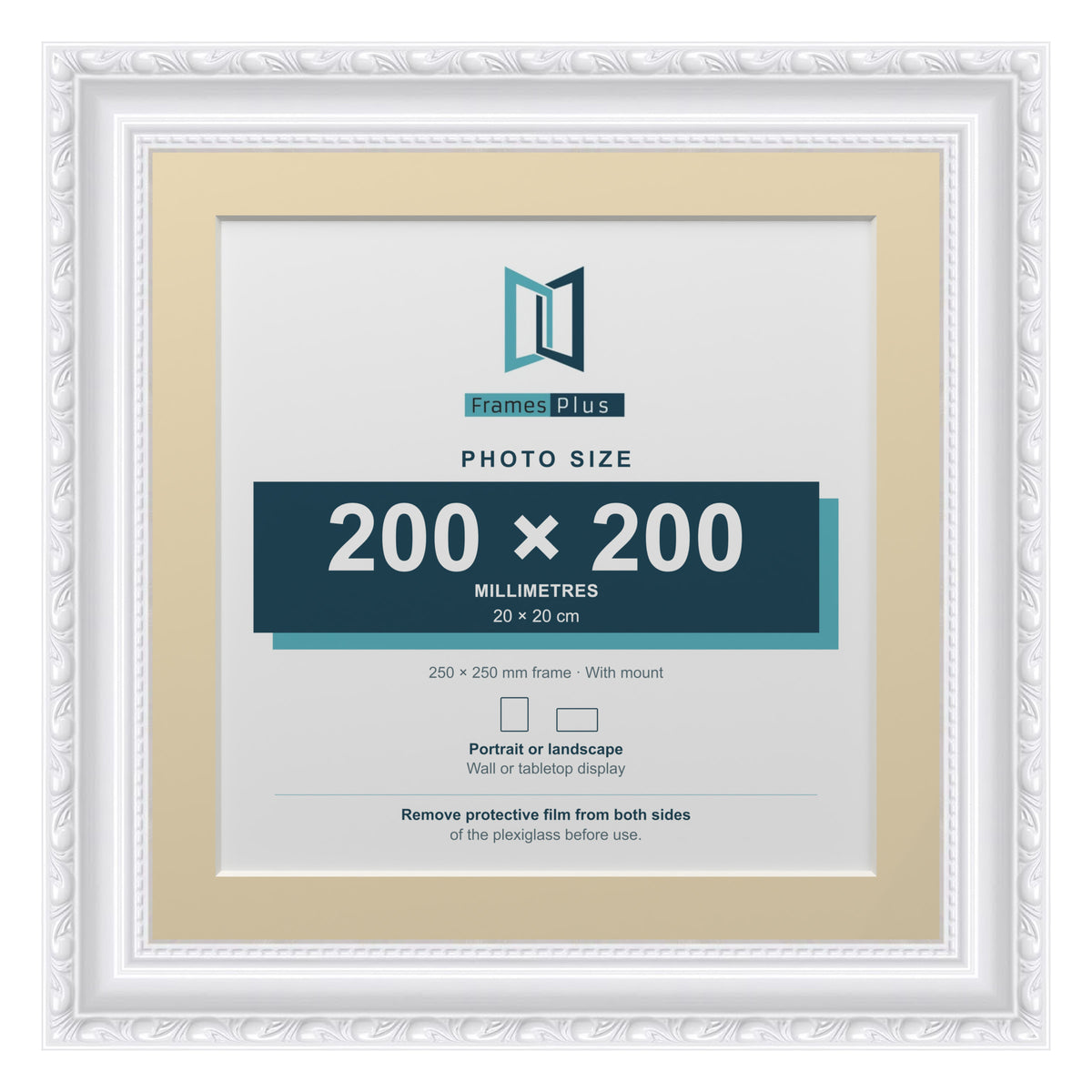 Louis Range White Picture, Photo & Poster Frame with Ivory Mount - 25x25cm Frame for 20x20cm Photo, White