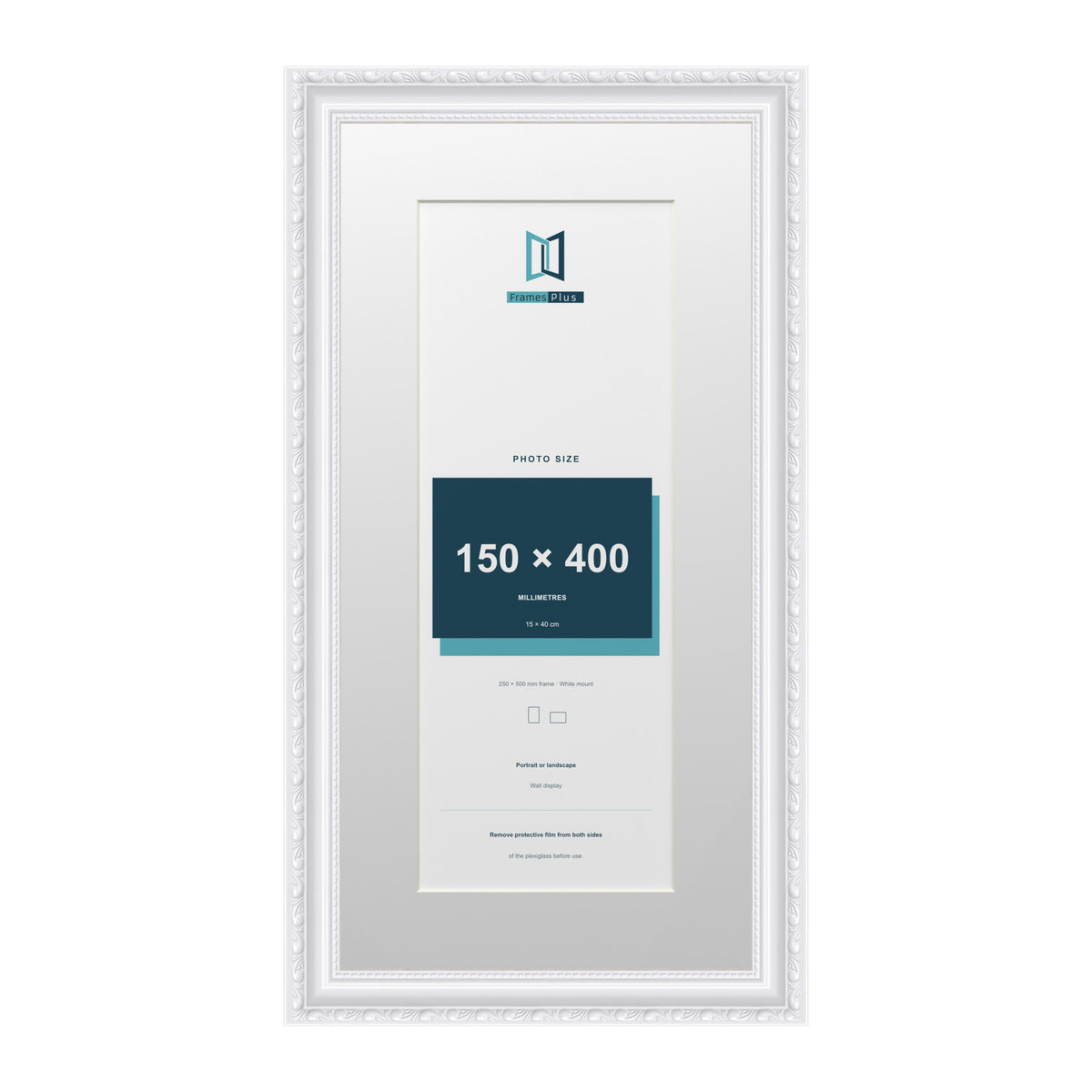 Louis Range White Picture, Photo & Poster Frame with White Mount - 50x25cm Frame for 40x15cm Photo, White
