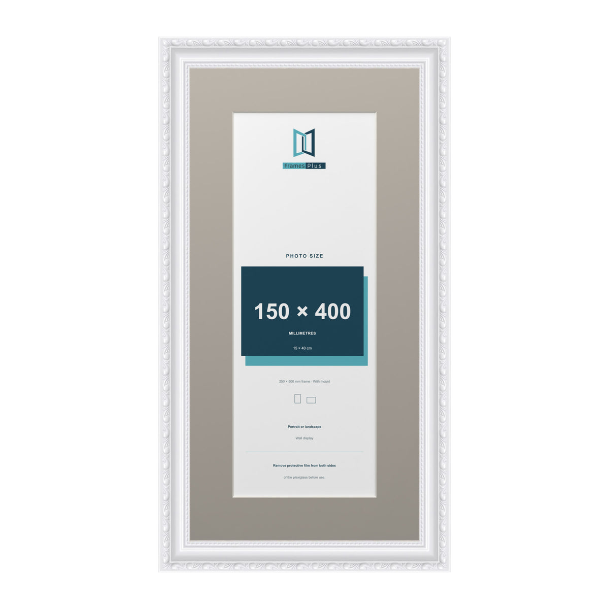 Louis Range White Picture, Photo & Poster Frame with Dawn Grey Mount - 50x25cm Frame for 40x15cm Photo, White