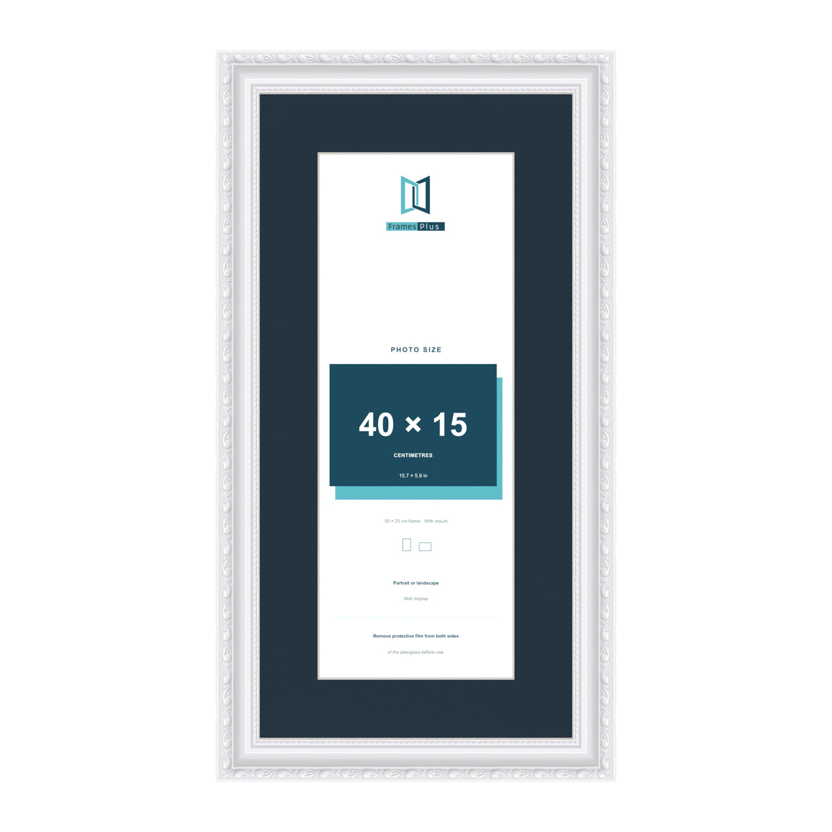 Louis Range White Picture, Photo & Poster Frame with Pacific Blue Mount - 50x25cm Frame for 40x15cm Photo, White