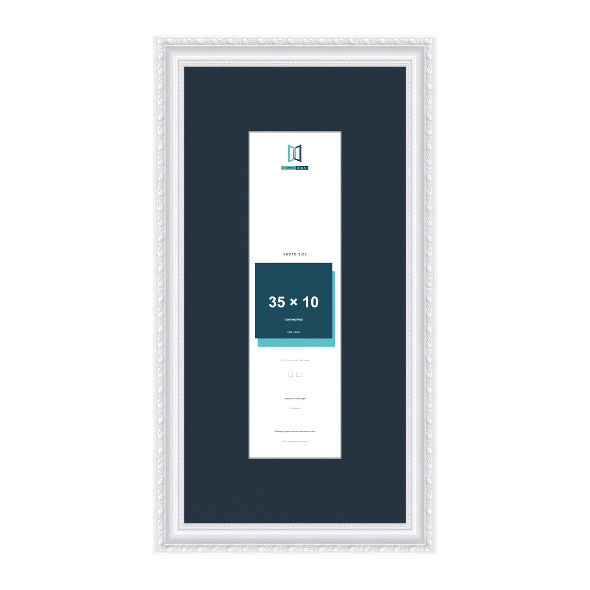 Louis Range White Picture, Photo & Poster Frame with Pacific Blue Mount - 50x25cm Frame for 35x10cm Photo, White