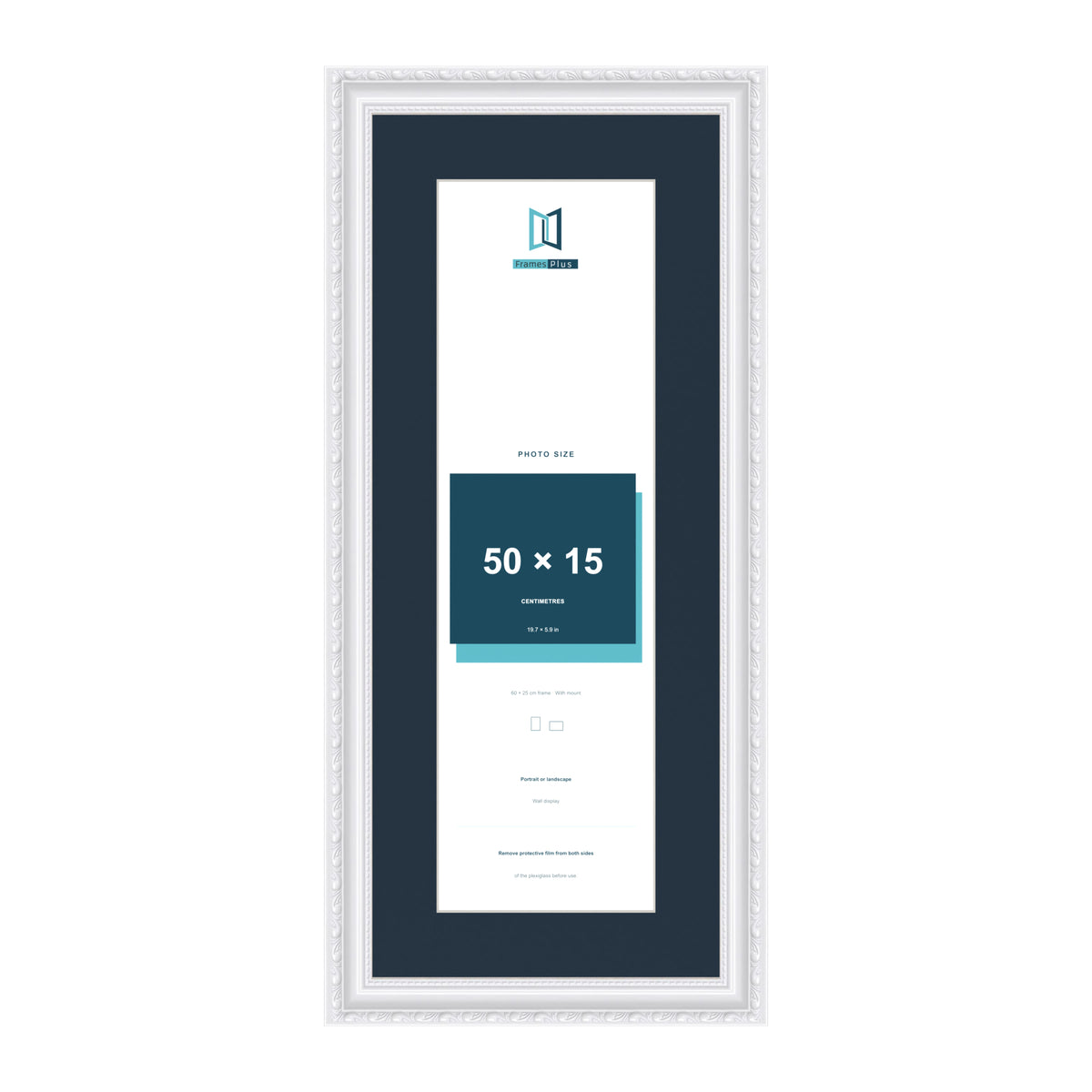 Louis Range White Picture, Photo & Poster Frame with Pacific Blue Mount - 60x25cm Frame for 50x15cm Photo, White