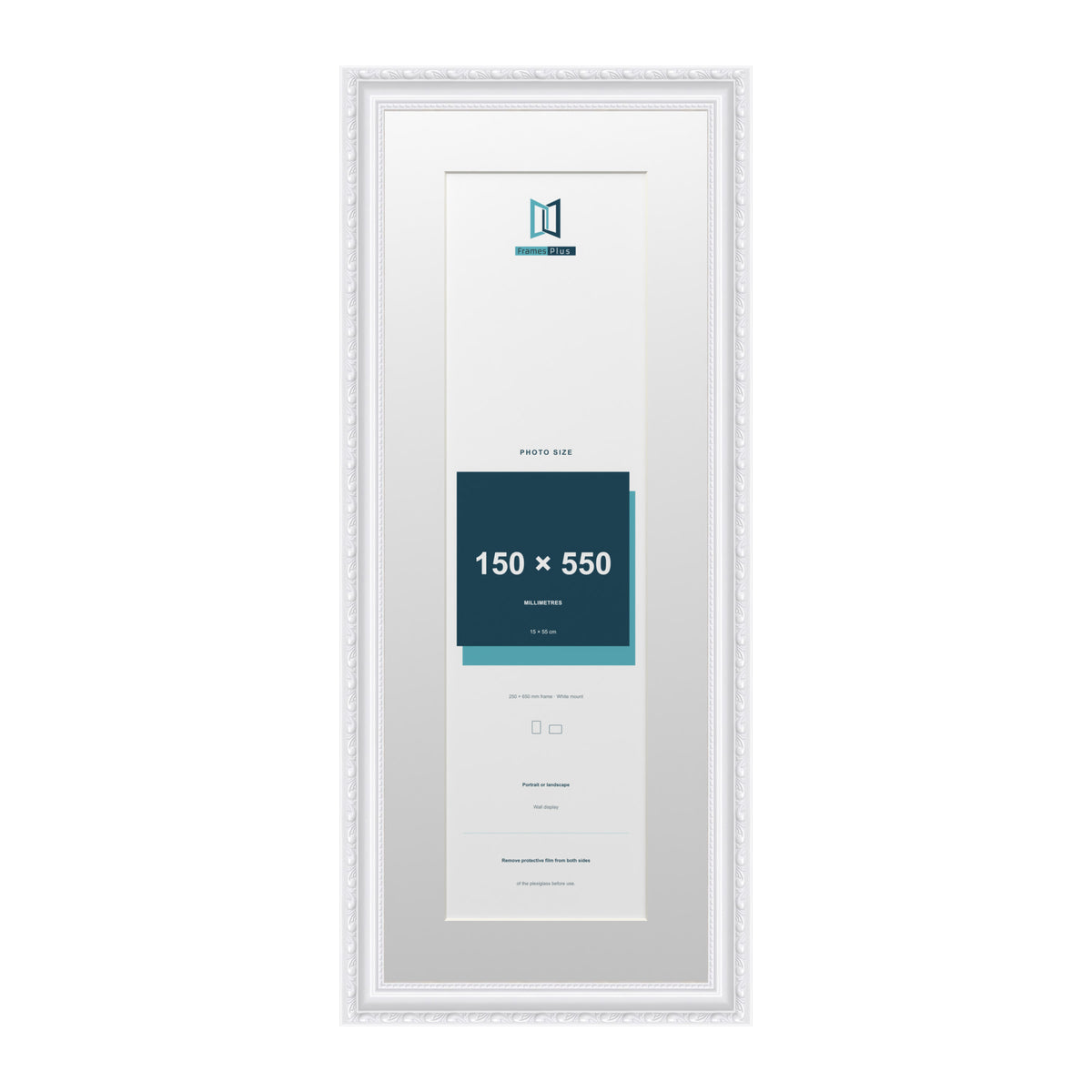 Louis Range White Picture, Photo & Poster Frame with White Mount - 65x25cm Frame for 55x15cm Photo, White